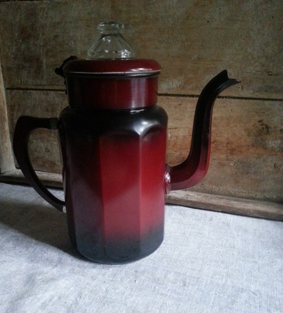 Items similar to Vintage red metal Coffee pot on Etsy
