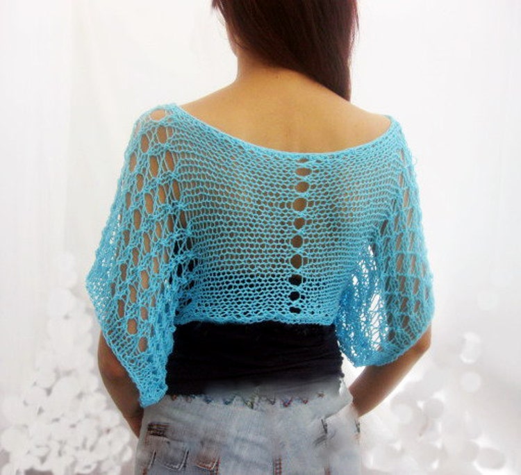 Cotton Summer Short Sweater Shrug in Aqua blue color by Rumina