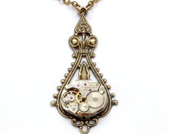 Steampunk Necklace Steampunk Jewelry Vintage Style Steampunk Watch Necklace Art Nouveau Victorian Steam Punk Jewelry by VictorianCuriosities