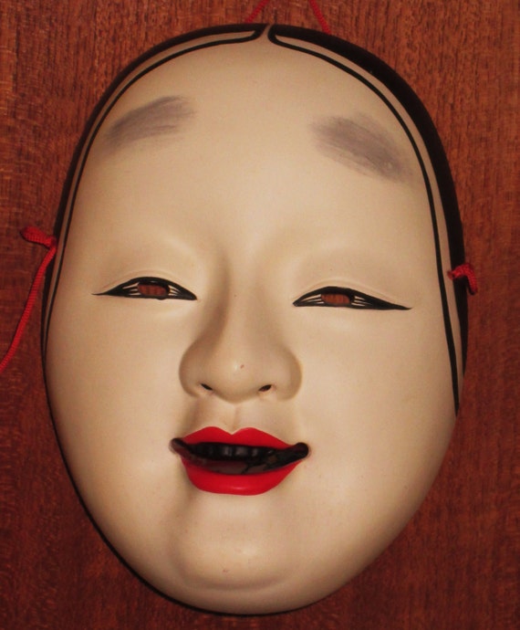 Otafuku Mask. Japanese Kyogen Ceramic Mask. Ko Omote Mask with