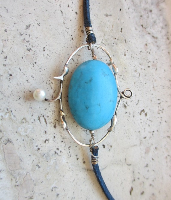 Items similar to Sterling silver genuine turquoise necklace on Etsy