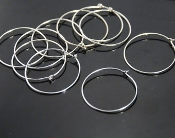 5 pairs, 10 pieces: Sterling silver hoop earrings, simple hoop sterling silver ear wires, Simple Creole, 25mm diameter, 22 gauge, bright