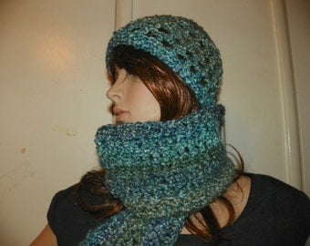 Ocean Waves Scarf and Hat Set Redy to Ship