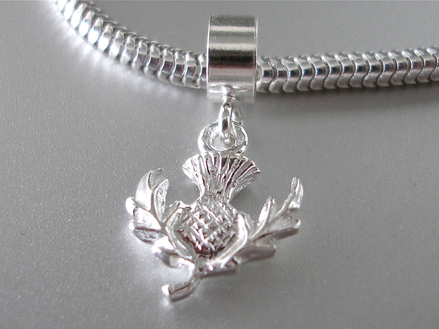 Scottish Thistle 3D Sterling Silver Scotland Travel Charm Fits