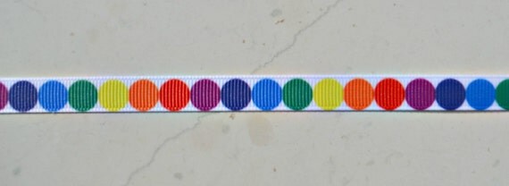 Rainbow dots 3/8" grosgrain ribbon Il_570xn