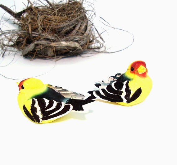 Craft Supply Mini Birds Hand painted Yellow Black Finches