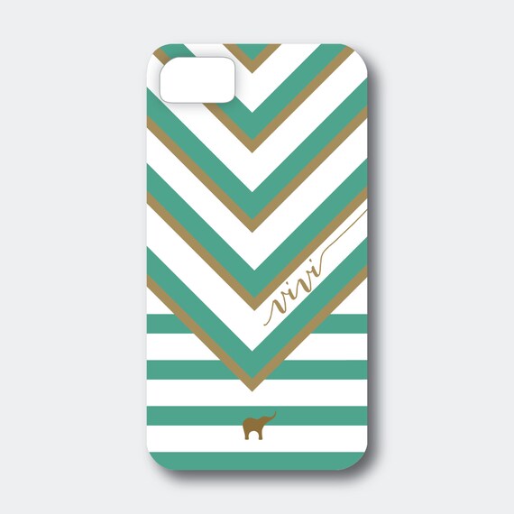 Personalized iPhone, Samsung Galaxy, or Blackberry Case - Vivi Collection - "V" Stripes shown in Emerald and Gold