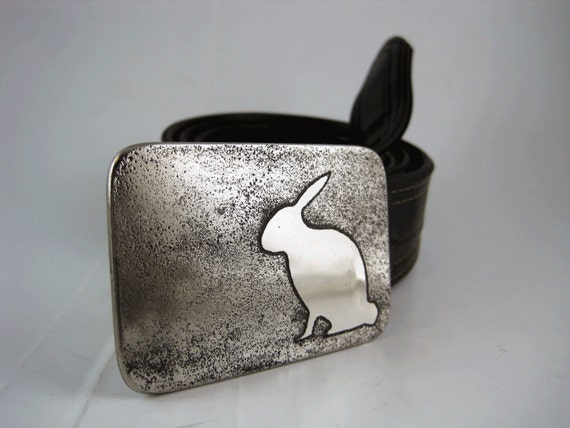 Bunny Rabbit Belt Buckle - Etched Stainless Steel - Handmade