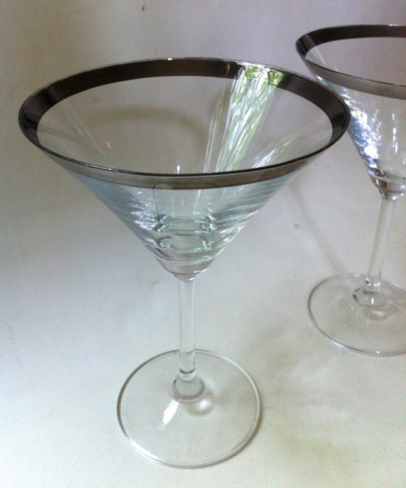 Silver Rim Martini Glasses Pair