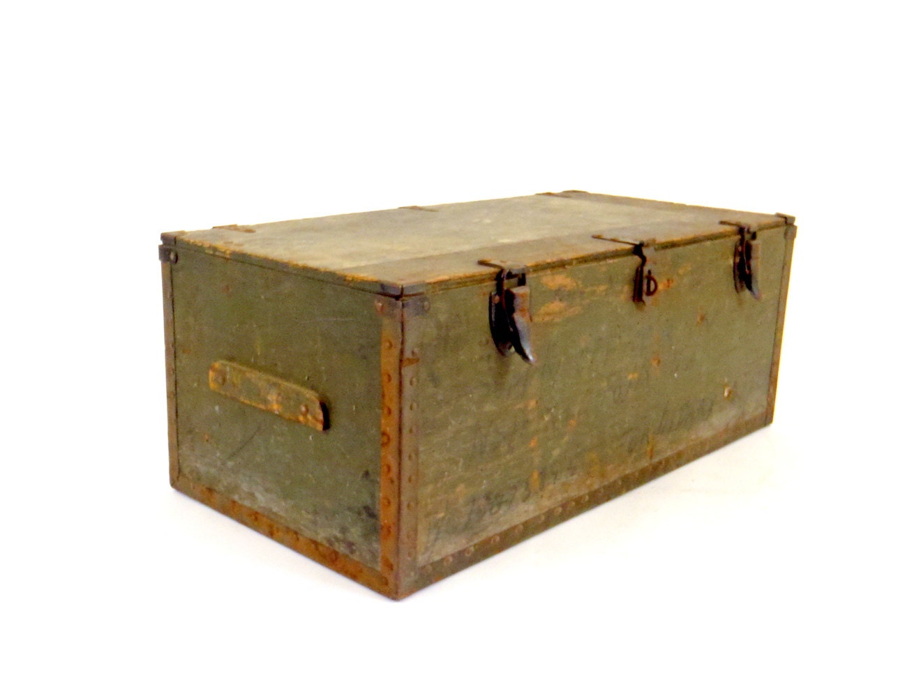 Antique Trunk Vintage Chest USA Military Foot Locker WW2 1942