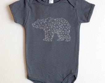 Hand Drawn Bear Made of Triangles - American Apparel Baby One Piece - Available in 3-6MO, 6-12MO and 12-18MO