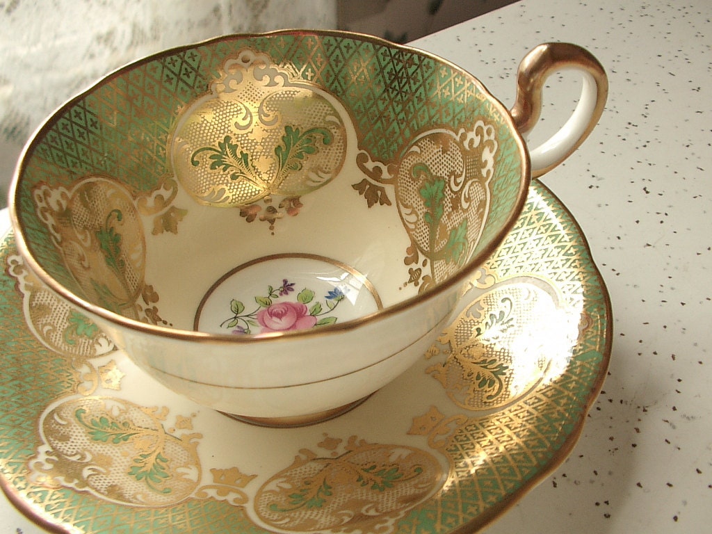 Antique gold tea cup set vintage Aynsley bone by ShoponSherman