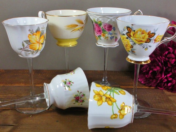 mistmatched cup Vintage wine  teacup glasses tea / / glass wine   vintage tea cup wedding glasses wine