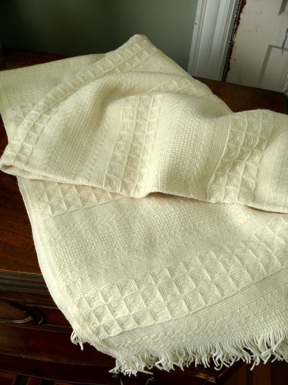 Vintage Pendleton Blanket 1960s Cream Wool Blanket Off White