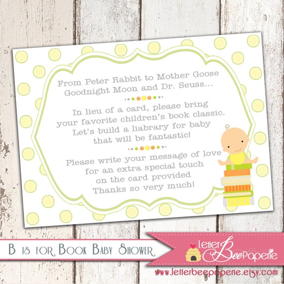 B is for Baby Book Shower Bookplate / Invitation Enclosure / Shower Signage - DIY Printable File Il_570xn