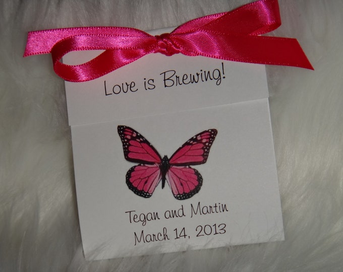Hot Pink Butterfly Tea Bag Favors for Wedding Bridal Shower Butterflies Birthday Party Favors