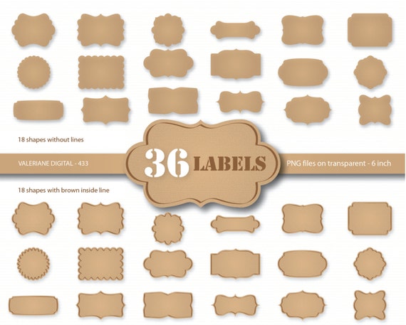 36 kraft paper labels digital cardboard clip art kraft