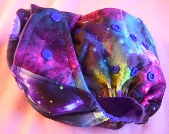 SassyCloth one size pocket diaper with Galaxy PUL print. Made to order.