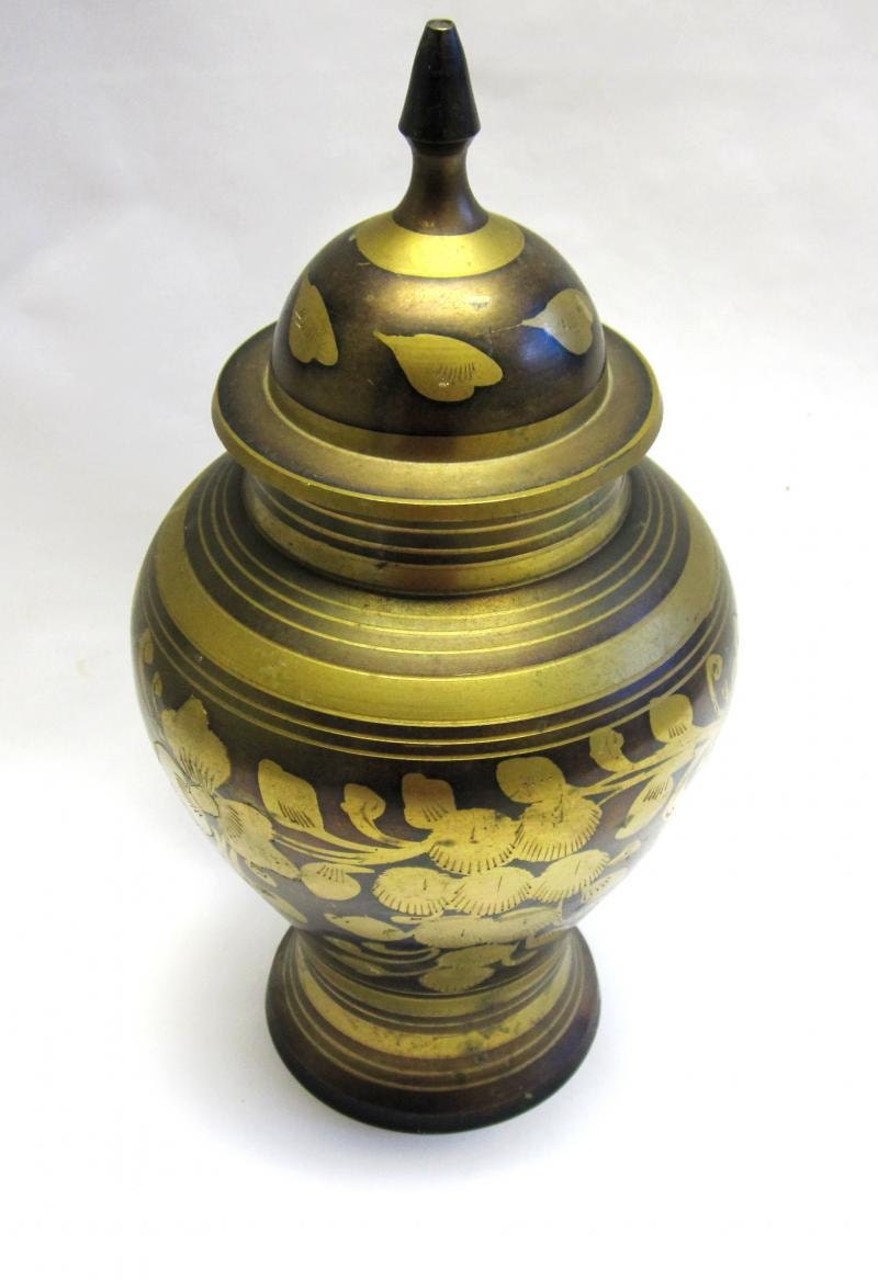 Tall Ginger Jar Metal Copper Brass Inlay Vase