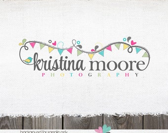 Photography Logo - Bunting logo Hearts Logo and ogo design photography logo premade logo photography watermark hand drawn autumnscreek