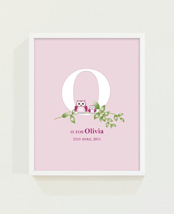 Custom Child's Keepsake Any Initial Print - 'Olivia Owl' Il_570xn