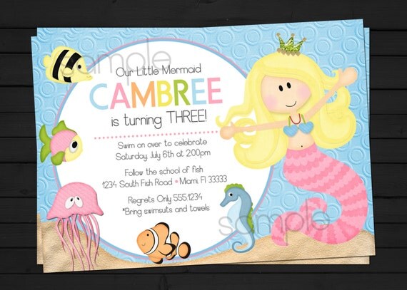 Under the Sea Little Mermaid Birthday Invitation Digital File YOU-PRINT Il_570xn