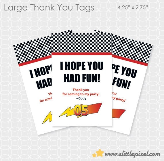 Party Printable Lightening McQueen-ish Party Theme Thank You