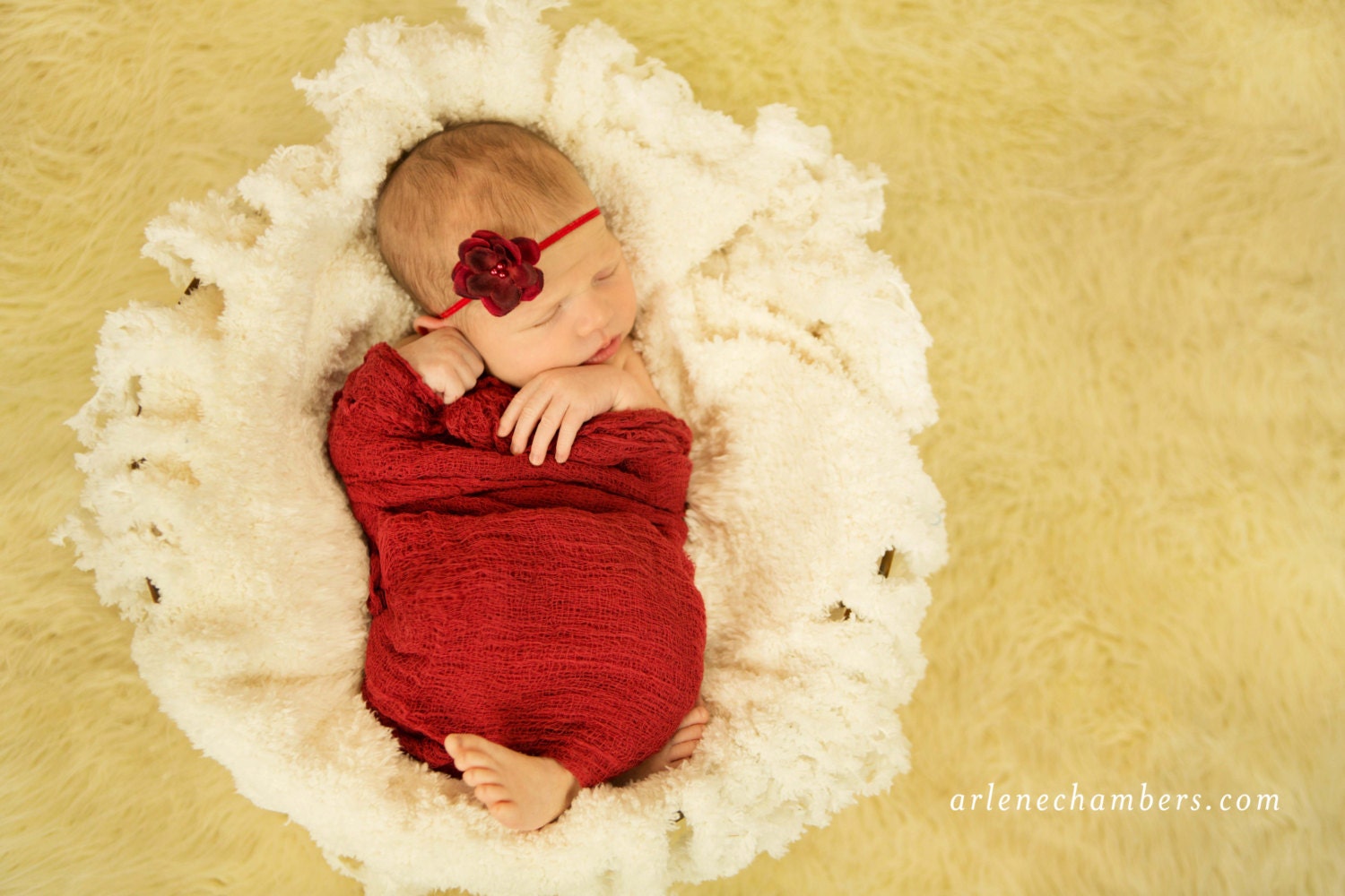 Newborn Cheesecloth Wrap and Headband Set--Christmas/Valentine's Day Red Photo Prop Headband and Hand-Dyed Premium Cheesecloth Wrap