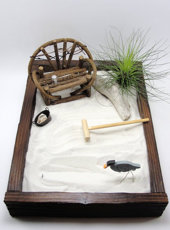 miniature zen beach garden kit burnt cedar box air plant