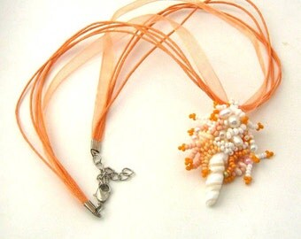 Boho necklace, Beaded necklace, Seed bead necklace, Orange necklace, Freeform pendant necklace, Gift for women