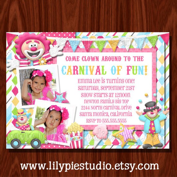 Carnival Circus Clown Birthday Invitation printable digital file Il_570xn