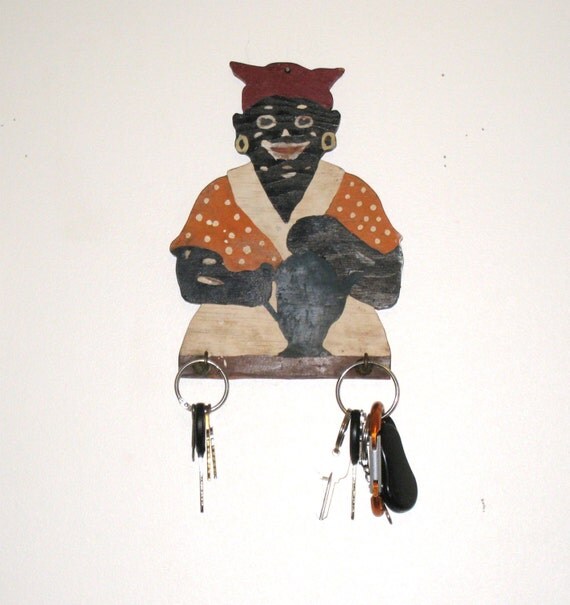 Primitive Mammy / Black Americana Folk Art Key Holder Wall