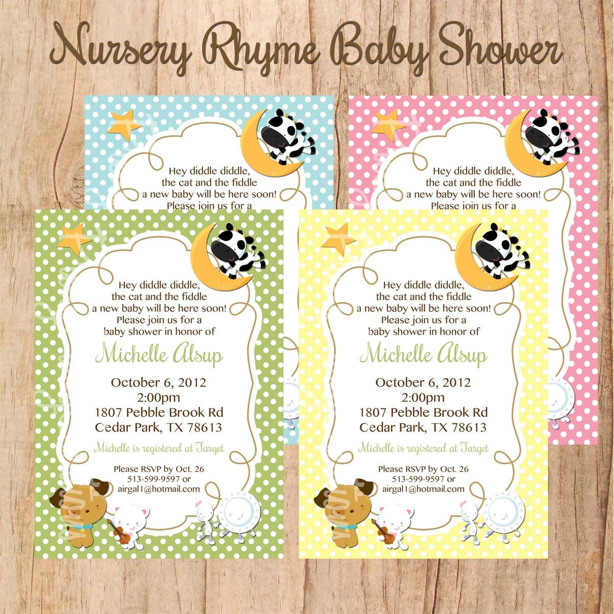 NURSERY RHYME baby shower or birthday invitation U PRINT