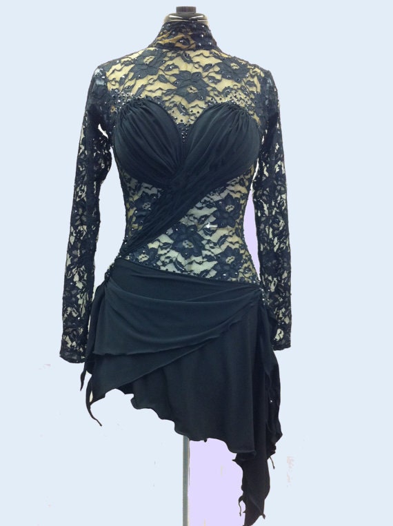 Figure Skating Dress from black Lace with Swarovsky crystals