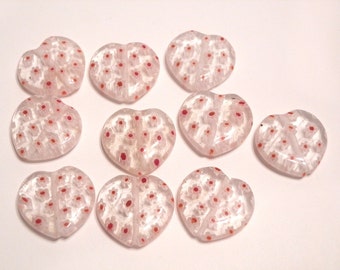 New 10 Valentine's Crystal White Red Flowers Millefiori Thousand Flowers Glass Heart Beads 20mm