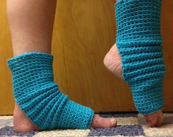 Yoga Socks in Medium Aqua Cotton US-Grown -- for Dance, Pilates, Pedicures, Yoga