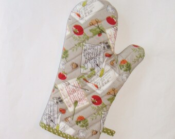 Oven Mitt - Tomatoes and Herbs on Gray - Gift for Foodie - Gift Under 20