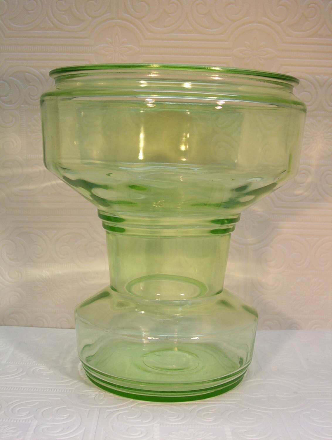 Vintage Green Depression Vaseline Glass Fish Bowl Unknown