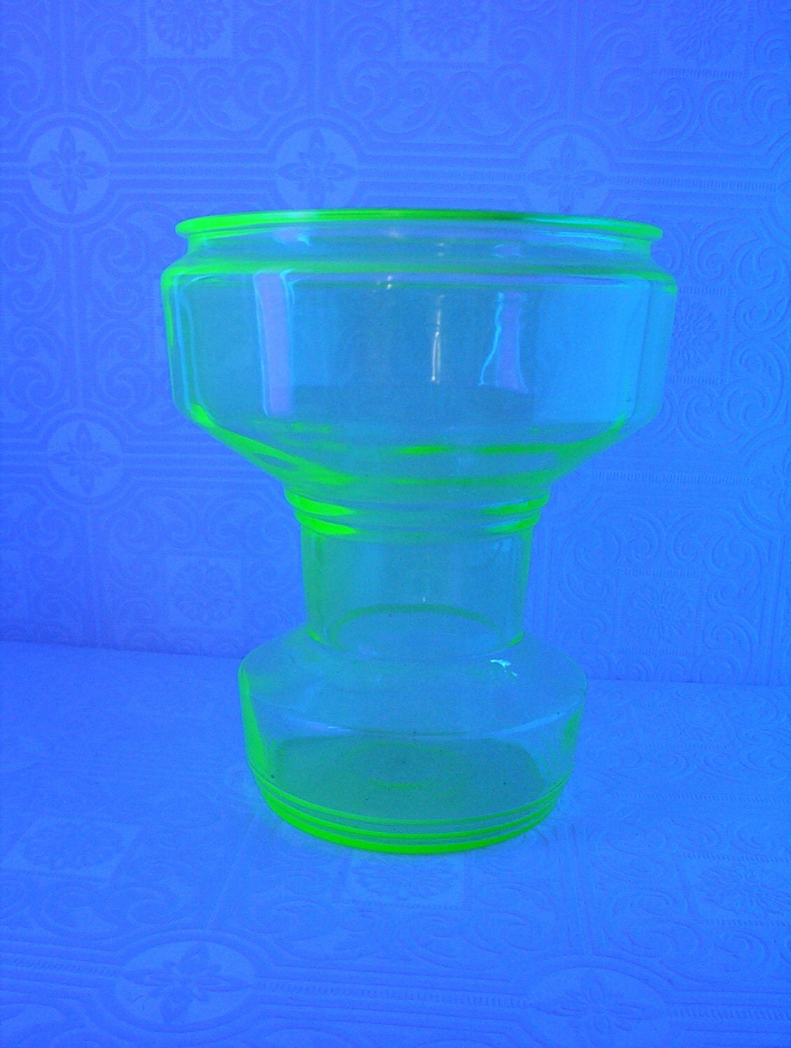 Vintage Green Depression Vaseline Glass Fish Bowl Unknown