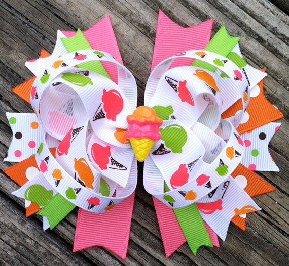ICE CREAM Cone Hair Bow Boutique Style Ice Cream Hair Bow with Pink ... ICE CREAM Cone Hair Bow Boutique Style Ice Cream Hair Bow with Pink ...