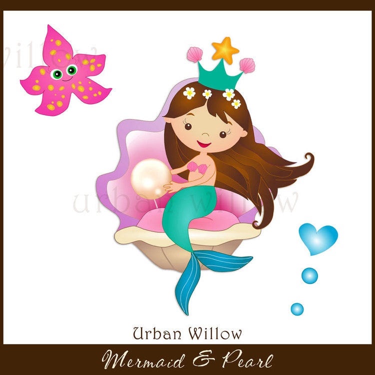MERMAID &amp; PEARL Digital clip art for personal and by UrbanWillow