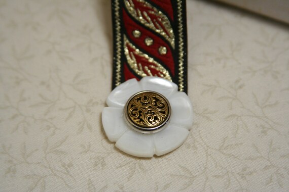 Ribbon Bookmark Mother of Pearl Button made with a red and