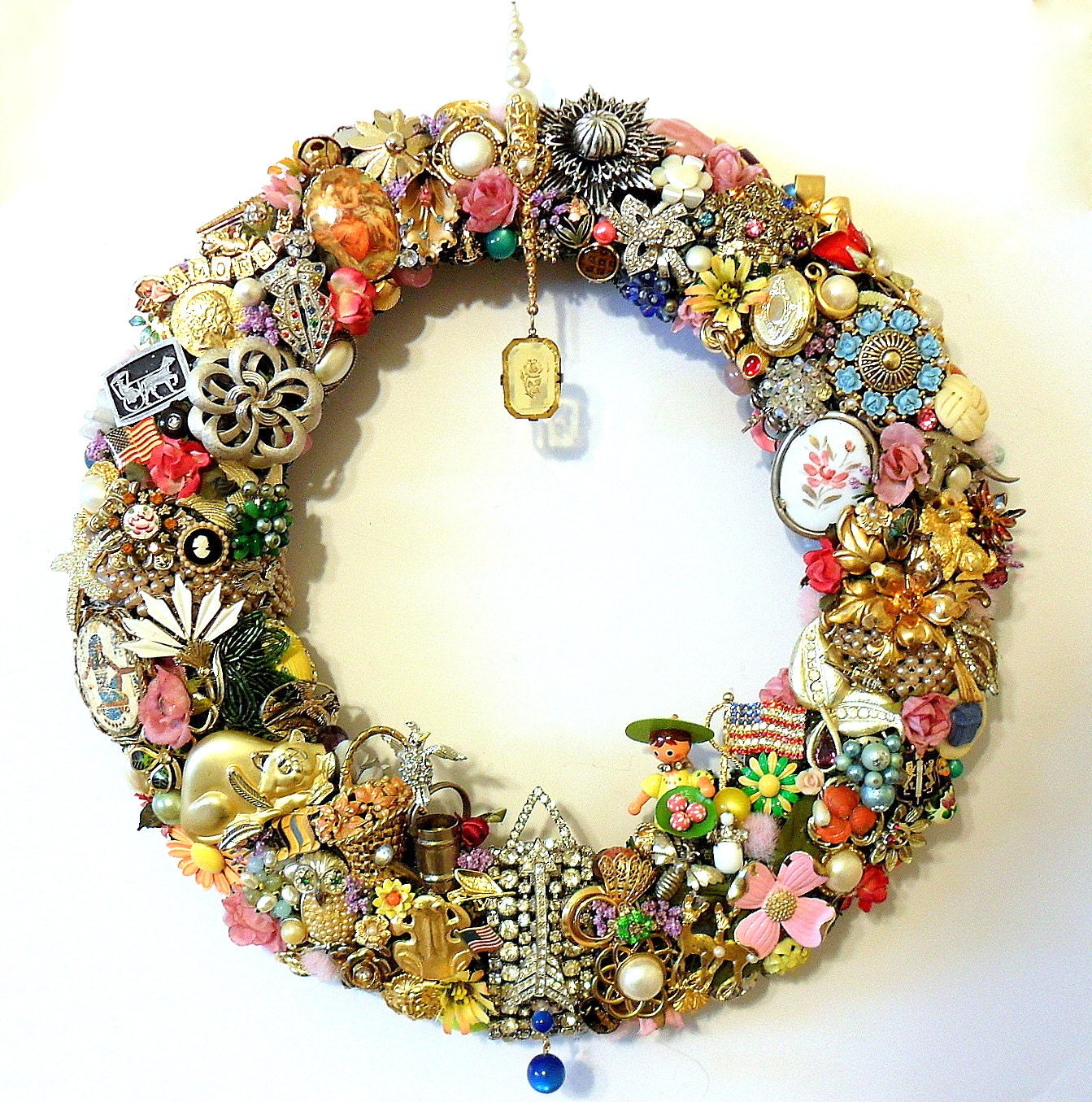 Handmade Vintage Jewelry Wreath Spring or Summer