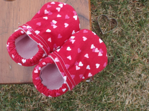 Valentine's Day Baby Shoes for Girls - Red with Pink and White Hearts - Custom Sizes 0-24 months