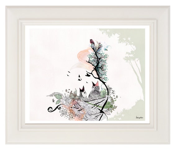 Love birds art birds drawing Pen and ink art Bird by lizkapiloto