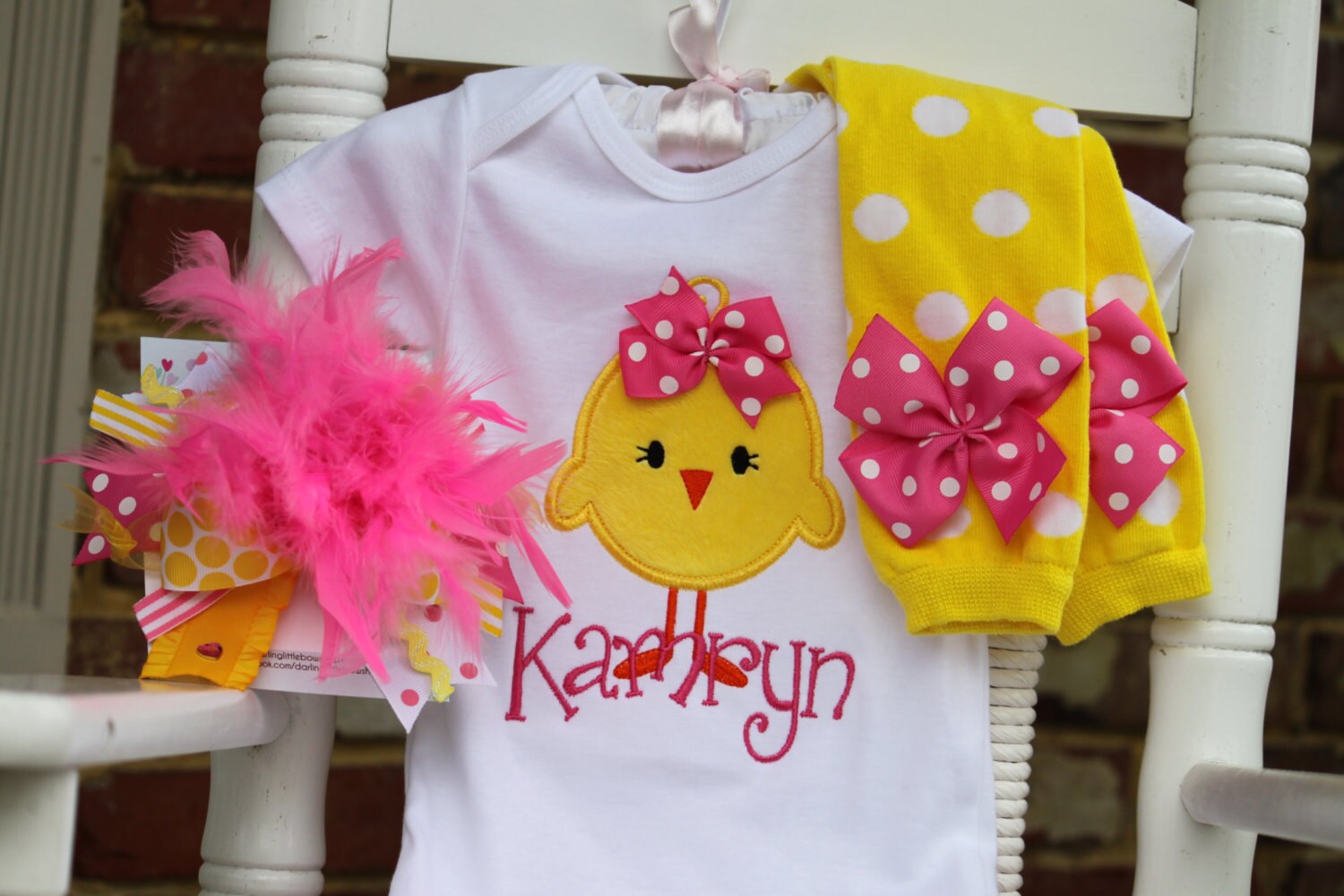 Baby Girl Easter Outfit Hot Pink Chickie bodysuit leg