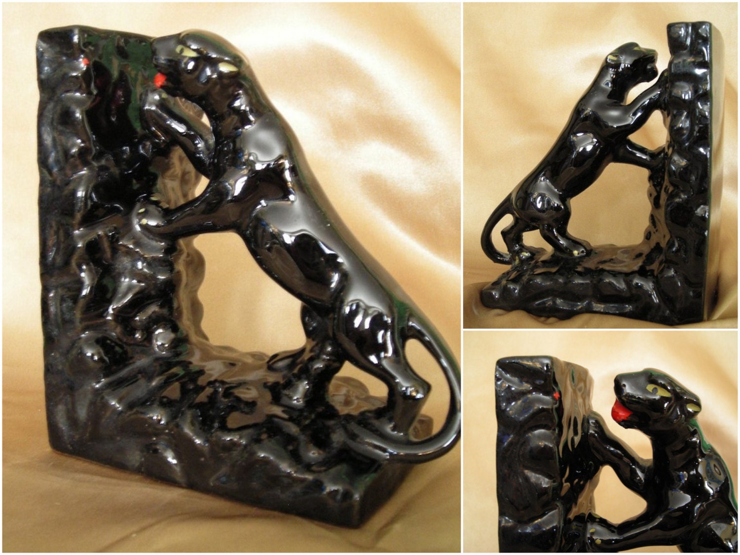 Black Panther Bookend Black Deco Style Ceramic Objet