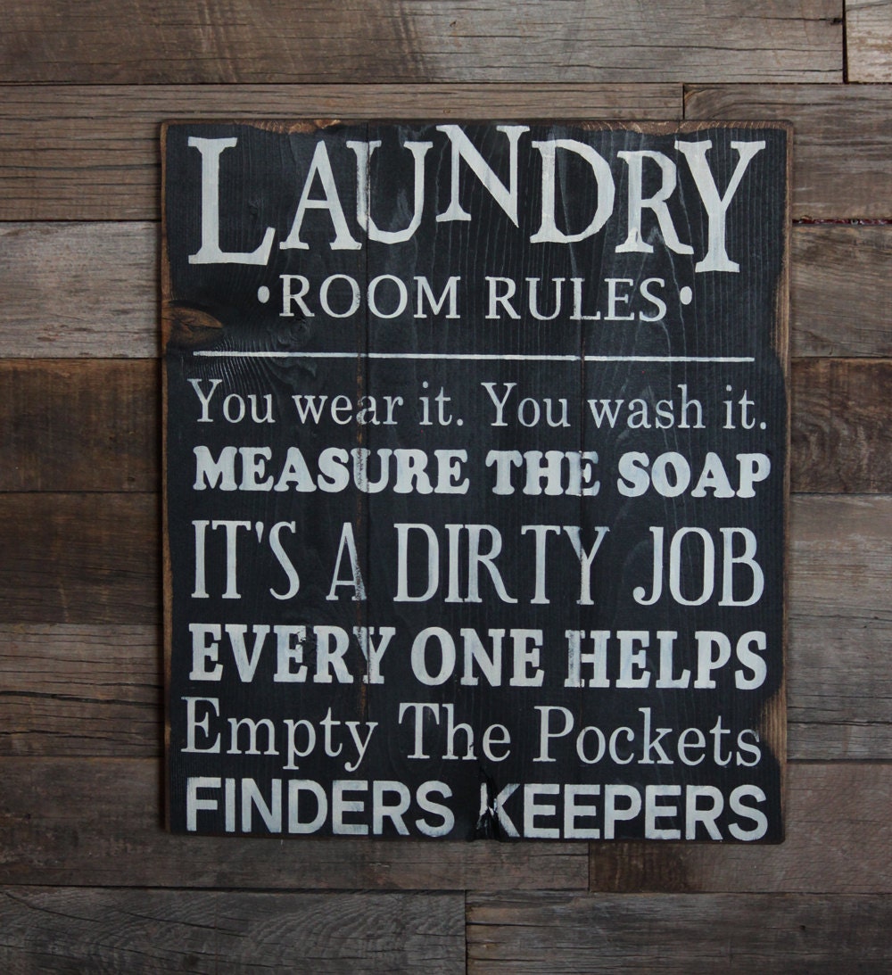 Large Wood Sign Laundry Room Rules Subway Sign Laundry