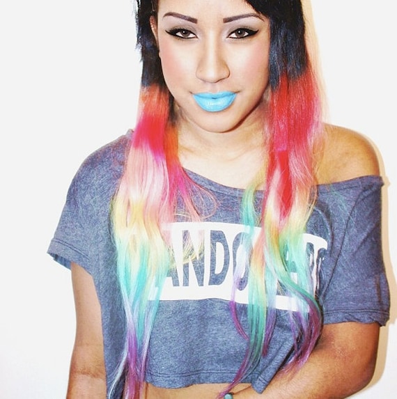 Rainbow Dipped Dyed Hair Human Hair Extensions. Colored Hair