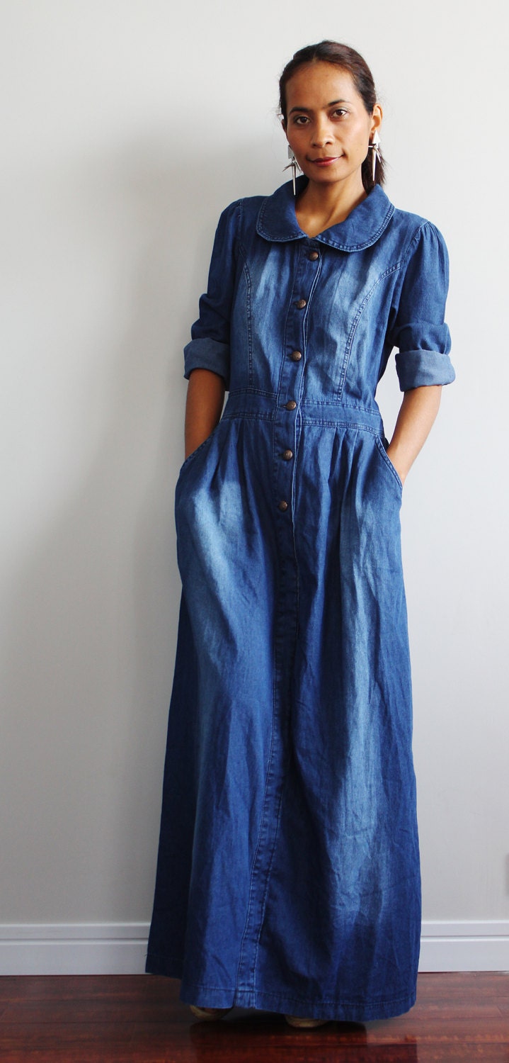 Denim Maxi Dress Long Sleeved Dress Urban Chic Collection 9918